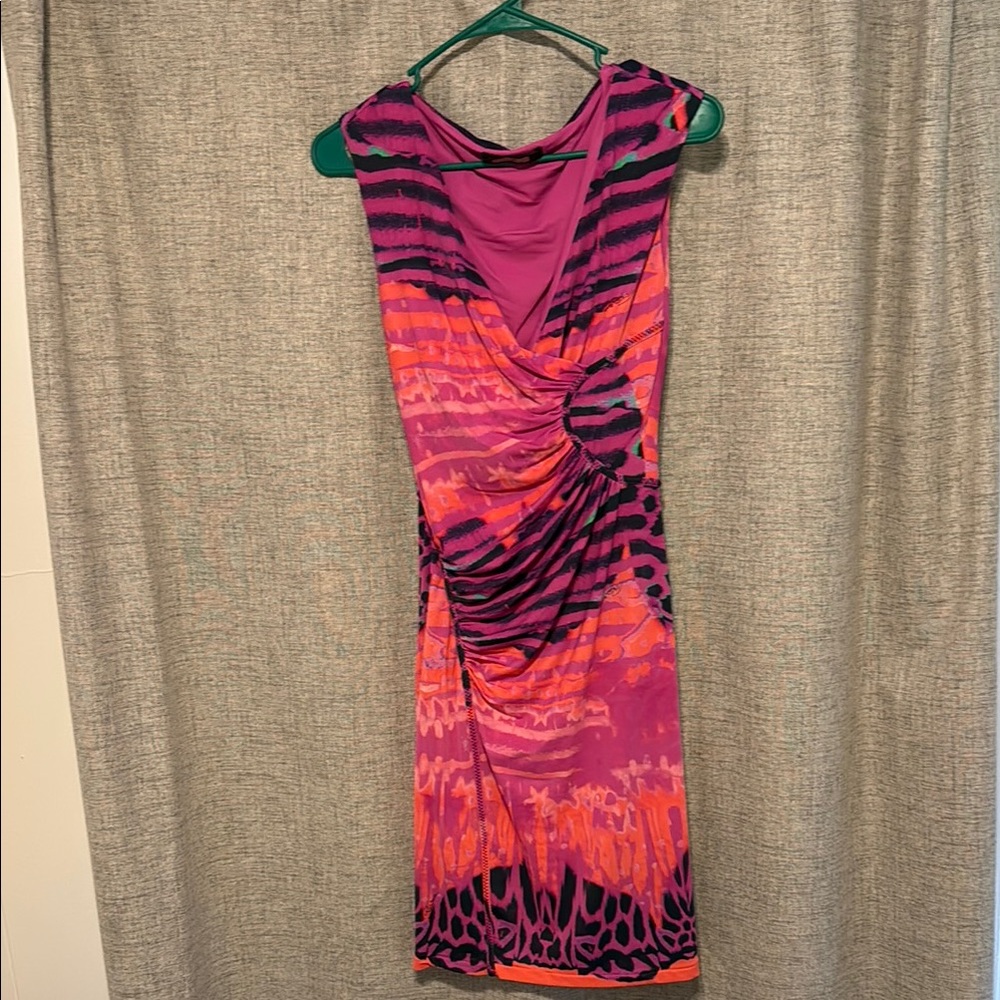 Roberto Cavalli Pink and Black Sheath Dress V-neck Sleeveless